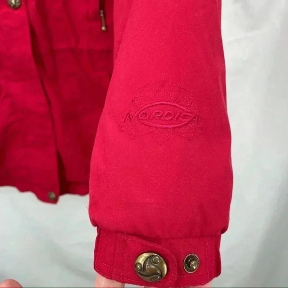 Nordica Women’s Red Long Insulated Coat Jacket 8 Zip/Snap Closure 6 Pockets - Picture 5 of 14